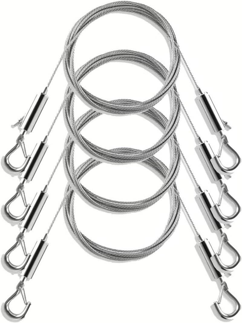 Wobon Adjustable Picture Hanging Wire, Upgrade Mirror Frame Hanging Kit, 6.6FT Heavy Duty Stainless Steel Wire Rope, Supports Up to 100lbs (Silver, 4PC-6.6FT) - Image 1